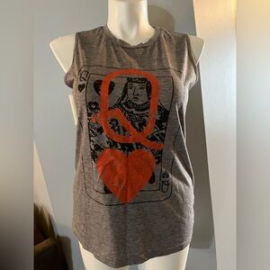 Irisgid Women's Grey and Orange Queen of hearts Graphic Tank Top Large -  NWOT